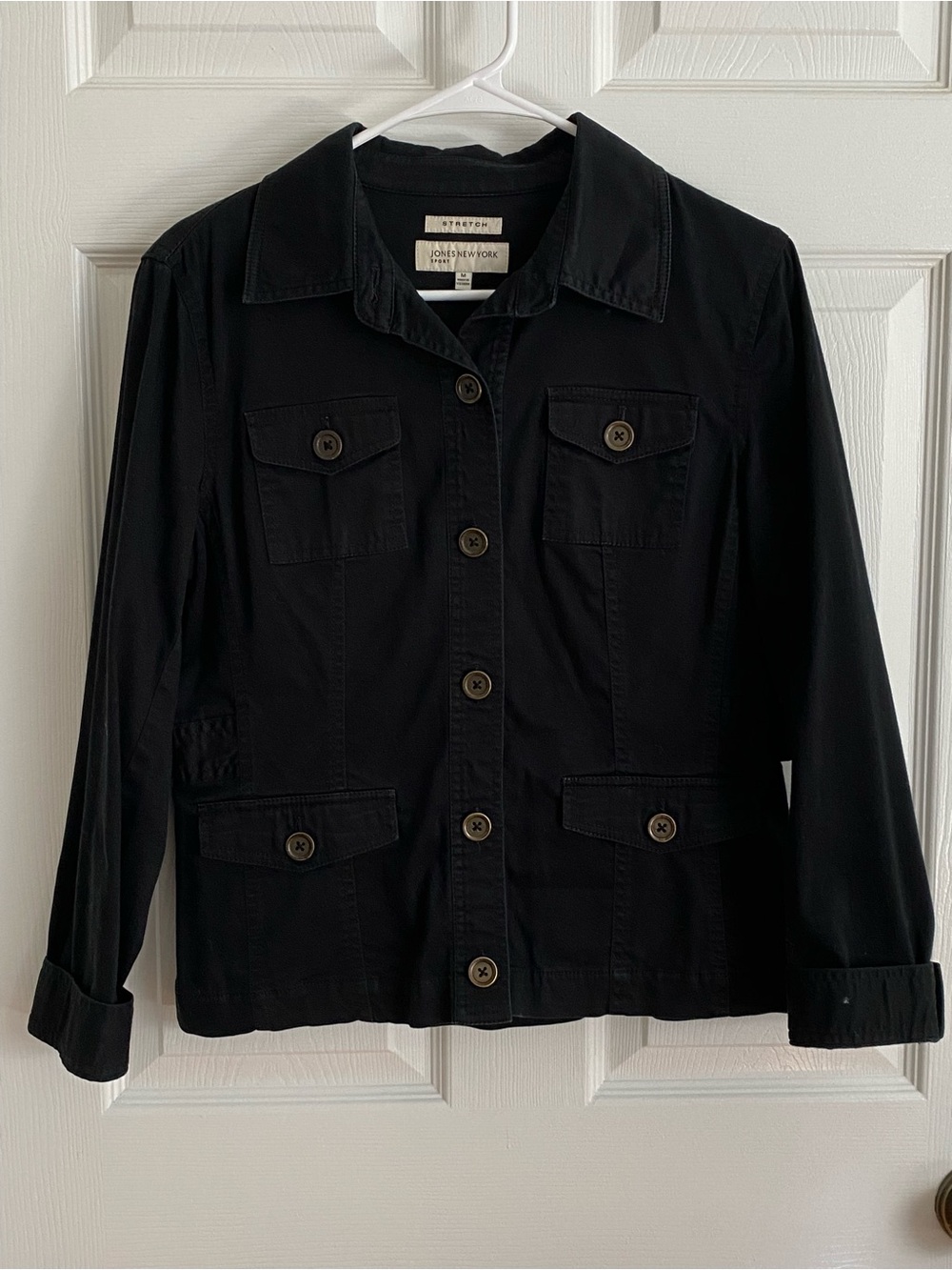 Jones New York Sport Black Stretch Utility Jacket Field Coat | Size M